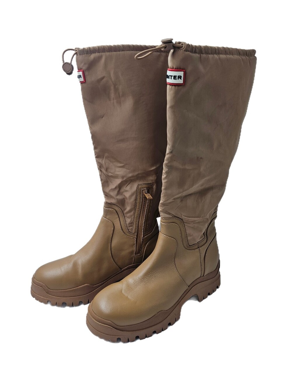 Hunter Wendy Waterproof Leather Nylon Knee High Tall Boots Light Natural 10 NWOB